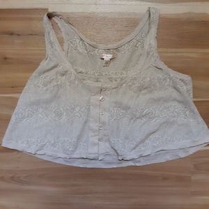 Lux Lacy Sleeveless Cream Crop Top with Buttons